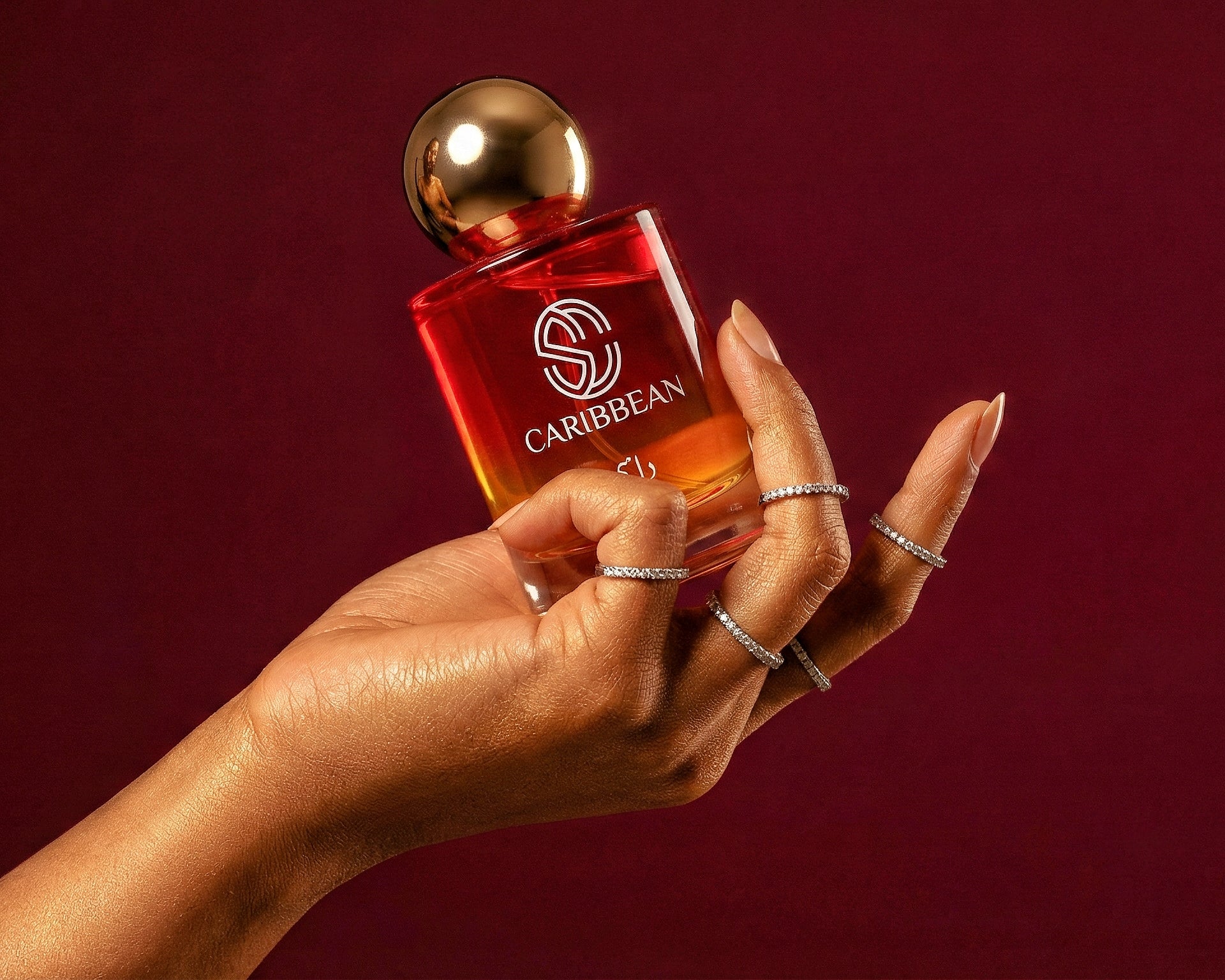 Caribbean Scents Premium Red Perfume Bottle Photography